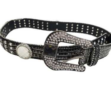 XZQTIVE Rhinestone Belt for Men Women Bling Skull Studded Belt Western Leather Rock Belts for Jeans Dresses