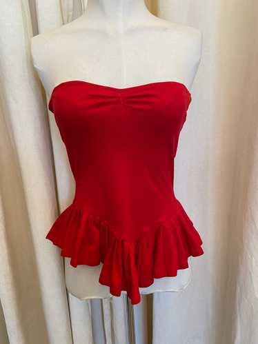 1990's Norma Kamali Red Strapless Blouse - image 1