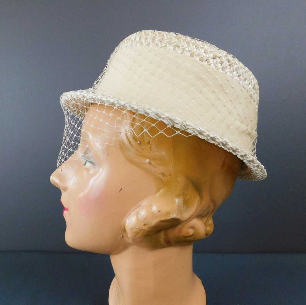 Vintage Ivory Summer Straw Hat with Veil, 1960s 2… - image 6