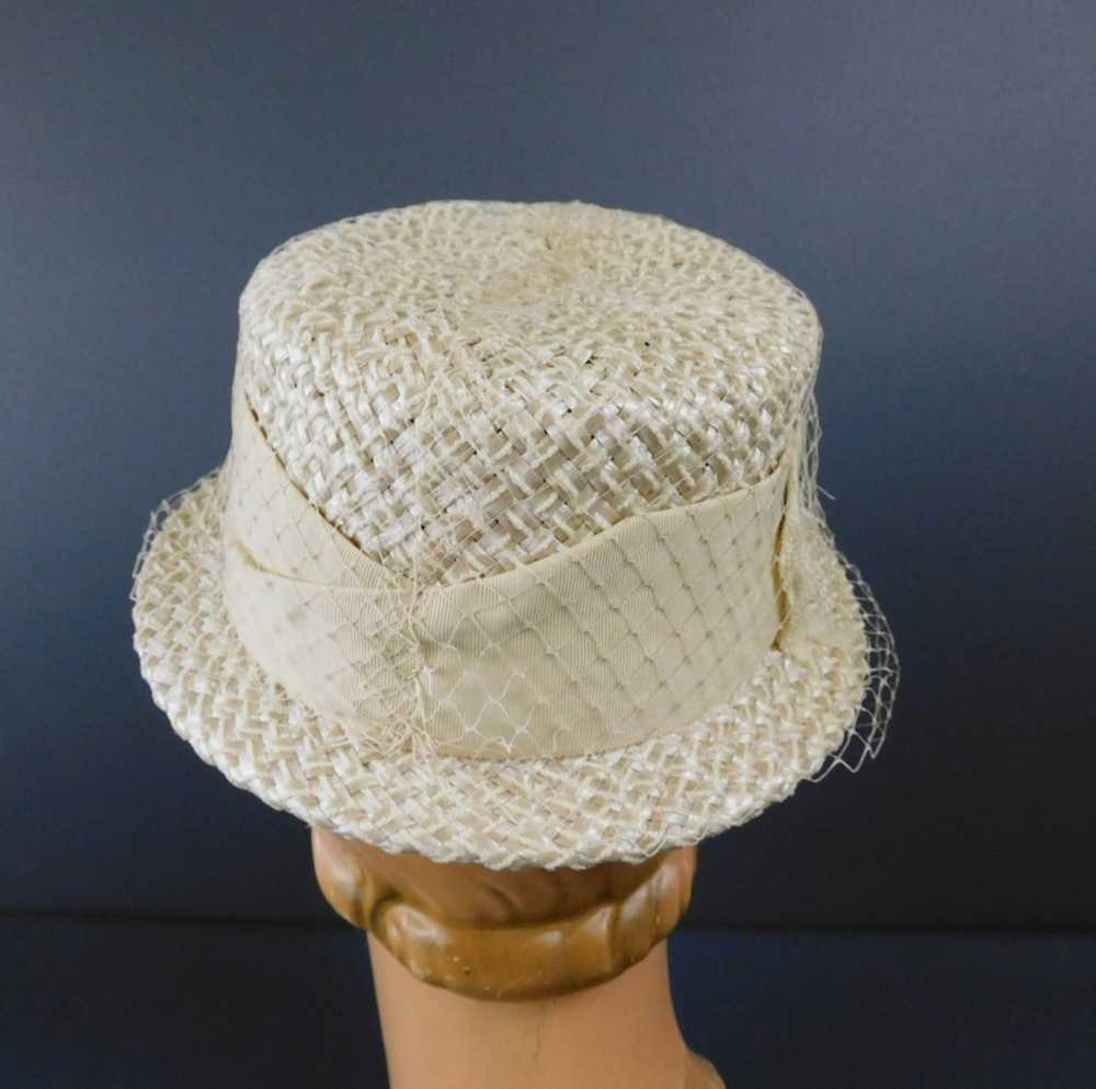 Vintage Ivory Summer Straw Hat with Veil, 1960s 2… - image 8