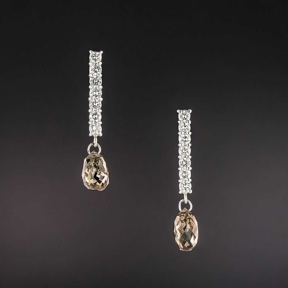 Natural Brown Diamond Briolette Drop Earrings - image 1