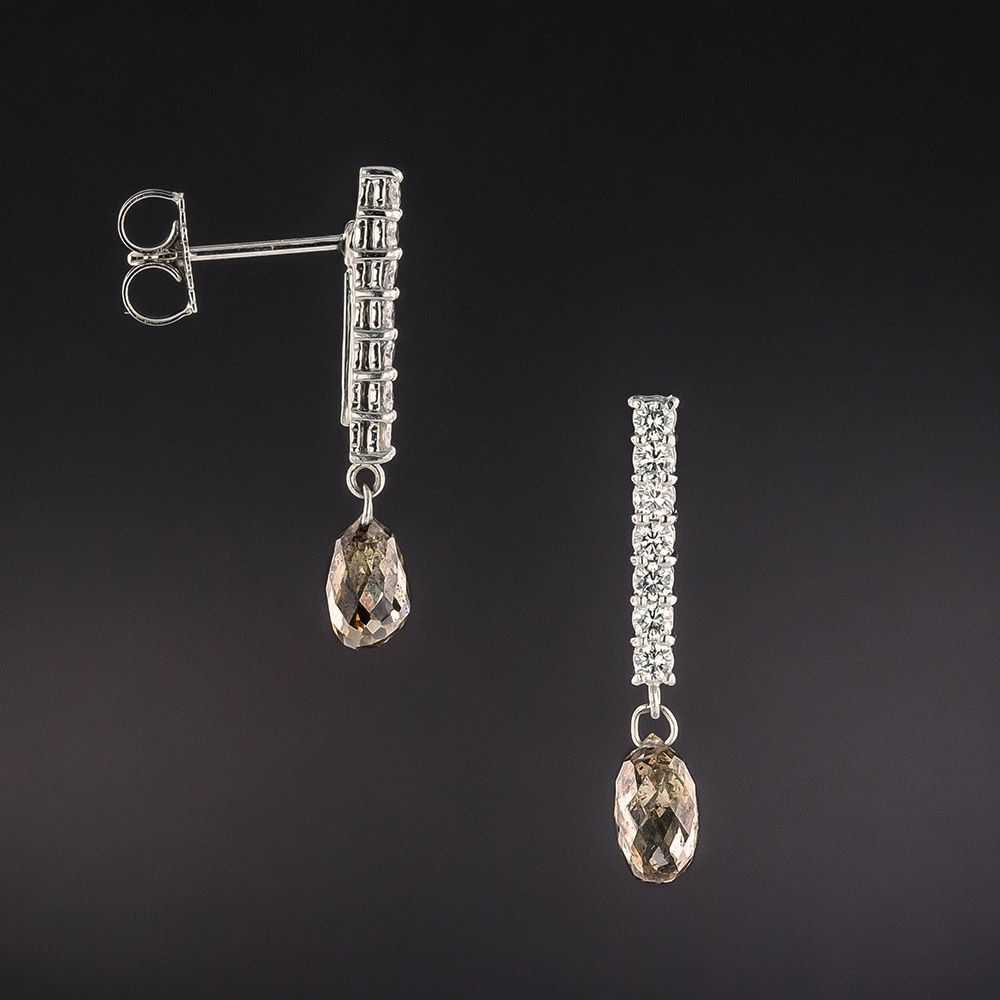 Natural Brown Diamond Briolette Drop Earrings - image 2