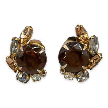 Beautiful Topaz and Cognac-Colored Rhinestone Cli… - image 1