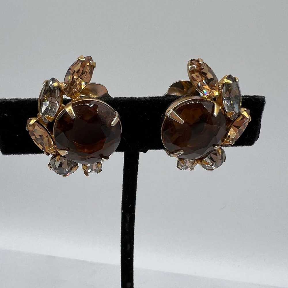 Beautiful Topaz and Cognac-Colored Rhinestone Cli… - image 3