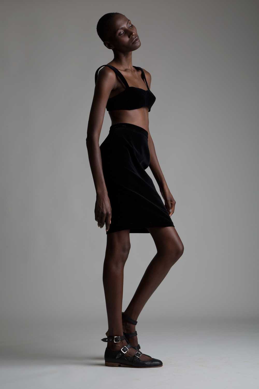 Vintage Thierry Mugler Velvet Bra and Skirt Set - image 1