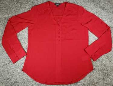Express Red Popover Blouse Size S Button Up Long … - image 1