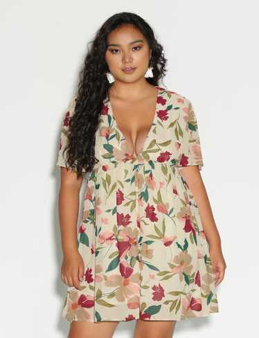 Bloomchic Muted Cream Floral Plunge Neck Dress, S… - image 1