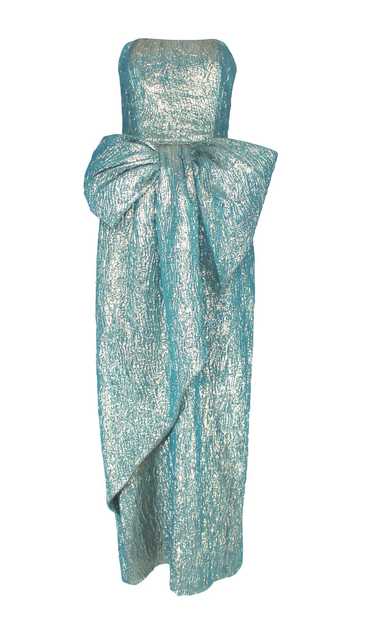 Victor Costa Teal Lamé Silk Blend Gown, 1987, Size