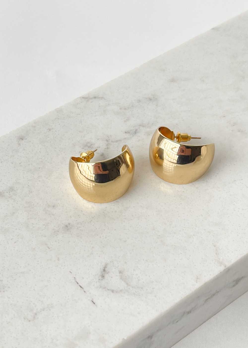 Gold Wide Domed Hoop Earrings - image 1