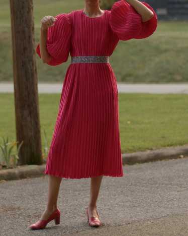 1980s George F Couture raspberry plissé pleat bal… - image 1