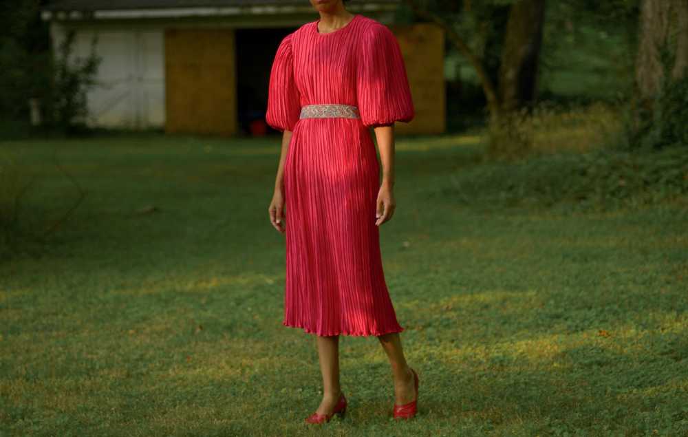 1980s George F Couture raspberry plissé pleat bal… - image 3