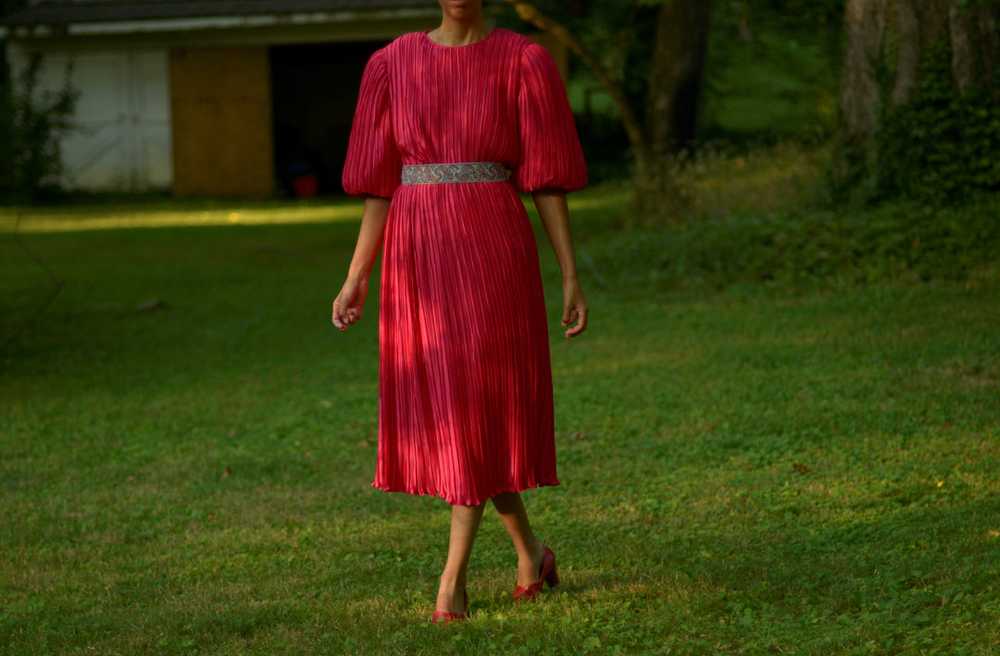 1980s George F Couture raspberry plissé pleat bal… - image 6