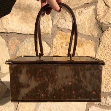 Vintage Brown Lucite Box Purse - image 1
