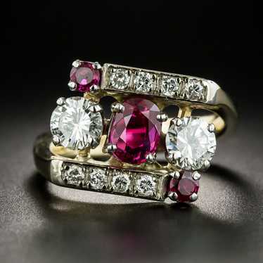 Burmese Ruby and Diamond Three-Stone Ring