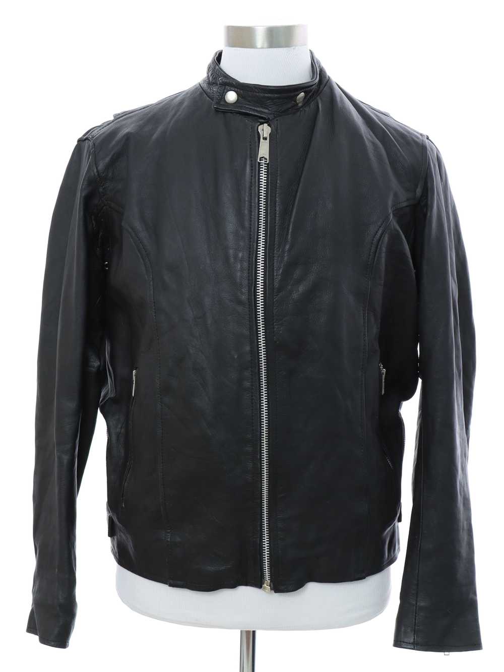 1980's Route 66 Mens Mod Motorcycle Leather Jacket - Gem