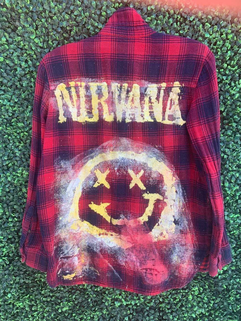SOFT LS BD FLANNEL W NIRVANA SMILE HAND PAINTED D… - image 1