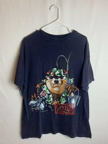 Vintage 90’s Taz Tasmanian Devil Fishing All Over Print Shirt L NOS Looney  Tunes