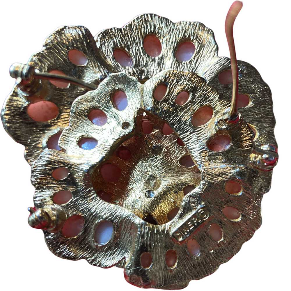 Vintage Signed Ciner Flower Brooch,Coral Cabachon… - image 5