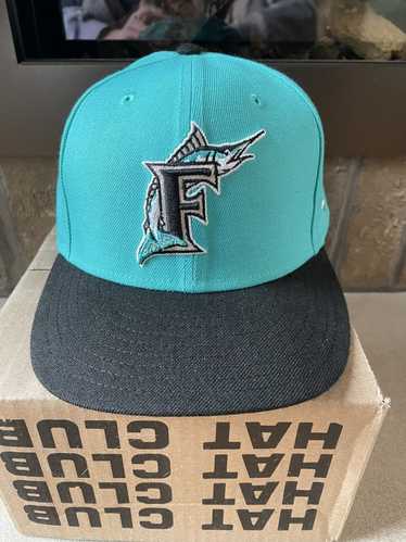 Black Florida Marlins 100th Anniversary Side Patch Bloom Icy Blue Bottom 59FIFTY Fitted 77/8