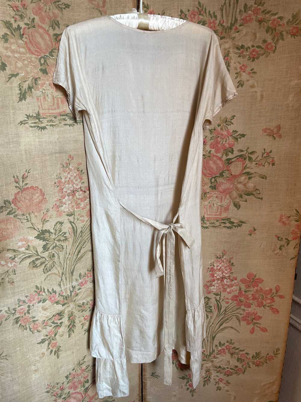1920s Cream Silk Ruffle Dress Tie Back Light Beige - image 10