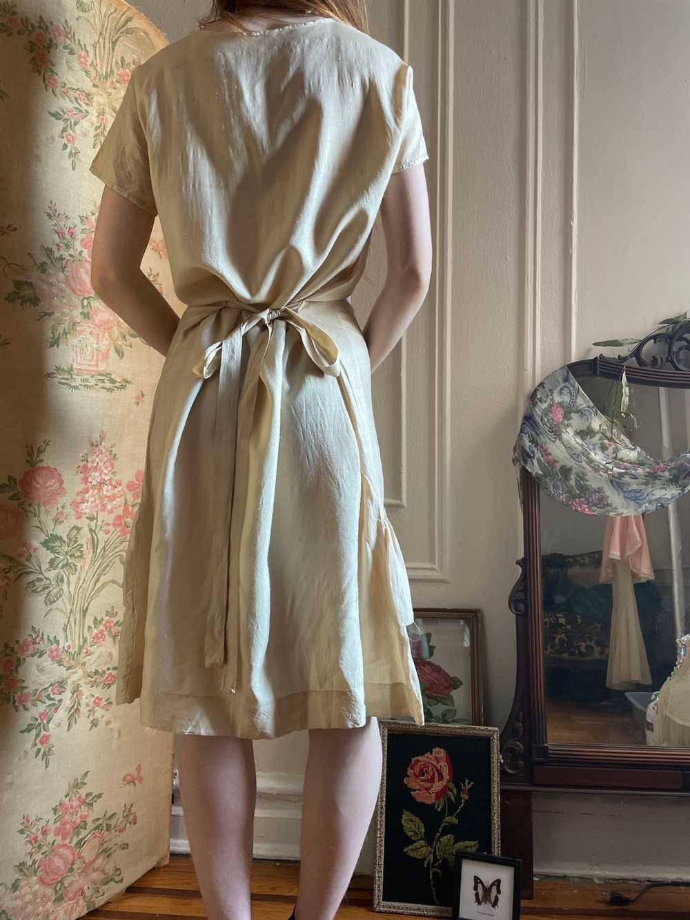 1920s Cream Silk Ruffle Dress Tie Back Light Beige - image 6