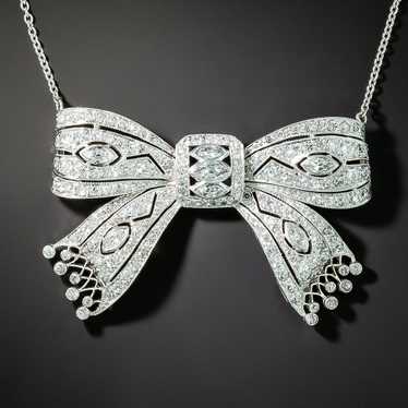 Art Deco Marquise Diamond Bow Pendant - image 1