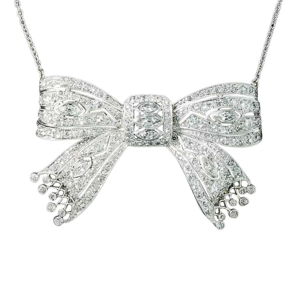 Art Deco Marquise Diamond Bow Pendant - image 2