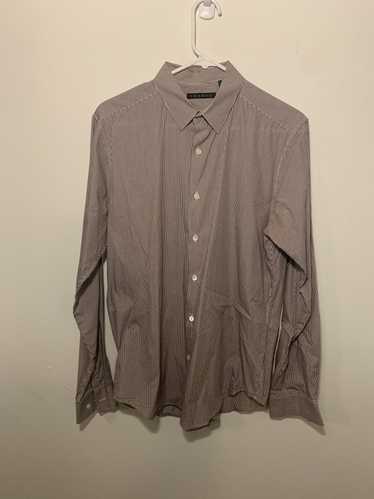 Eddie Bauer Gray Maroon Blue Striped Chammy Chamois Long Sleeve