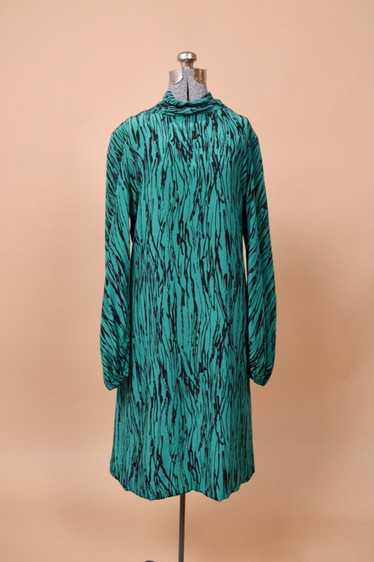 Designer Teal and Black Silk Midi Dress by Pauline