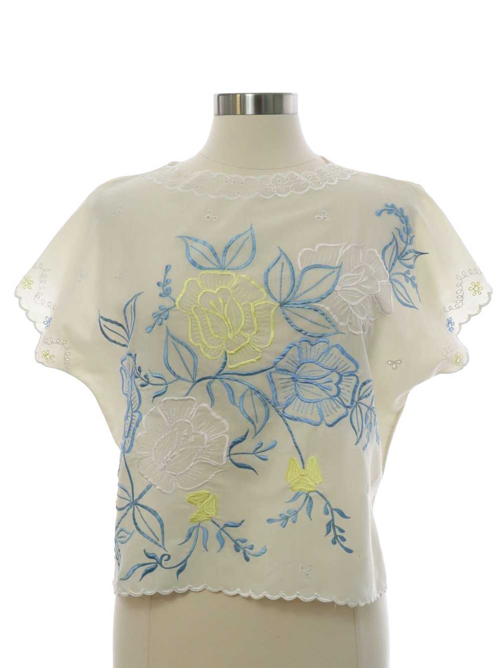 1980's Womens Sheer Embroidered Shirt - image 1