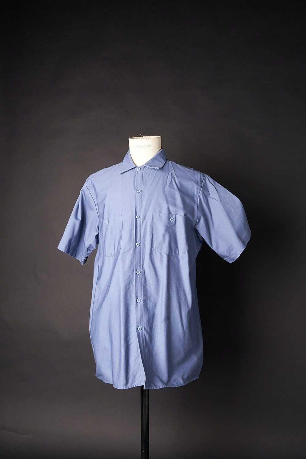 Vintage 1990s Blue Cotton Work Wear Shirt - image 1