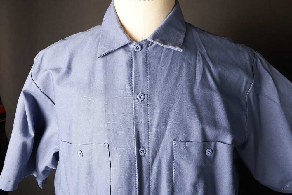 Vintage 1990s Blue Cotton Work Wear Shirt - image 6