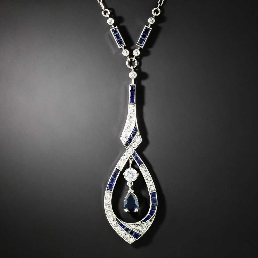 Art Deco Style Sapphire and Diamond Necklace - image 1