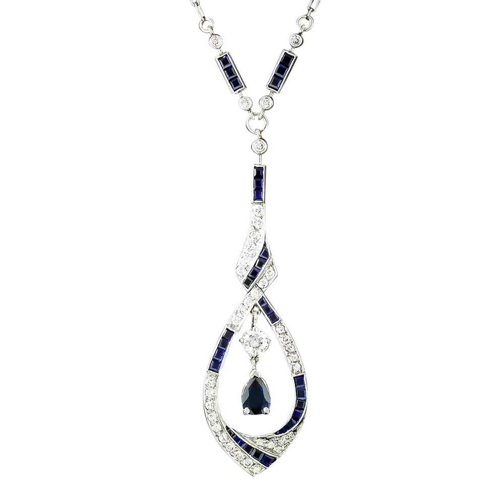 Art Deco Style Sapphire and Diamond Necklace - image 2