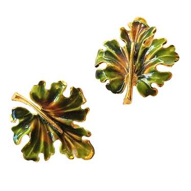 Weiss Enameled Maple Leaf Clip Earrings