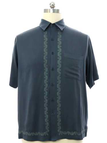 Addiction Mens Silk Shirt Medium Short Sleeve Vintage Blue Red 100% Silk