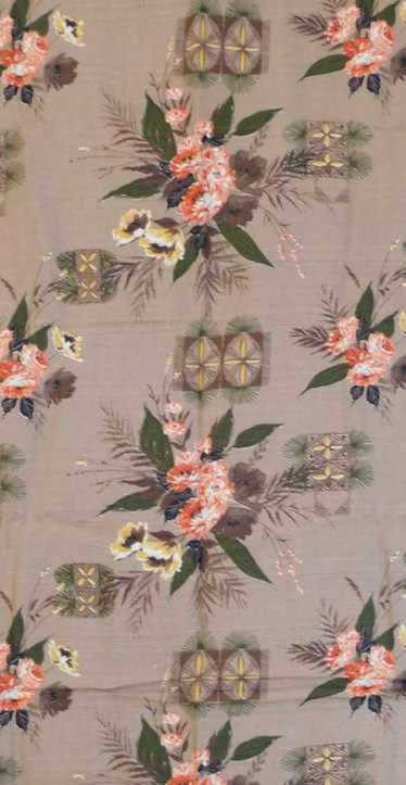 Vintage Brown Floral Barkcloth Fabric 2 yards, Dar