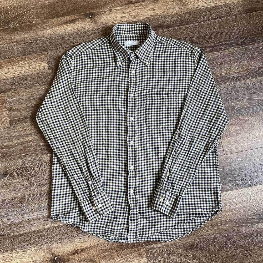 Flannel × Other Vintage Olive and Cream Gingham P… - image 2