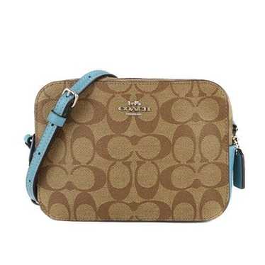 COACH Mini Camera Bag In Signature Canvas Khaki Blossom Pink Gold 91677