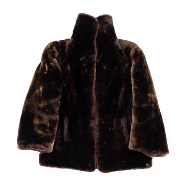 CROPPED THICK BROWN FUR COAT - image 1