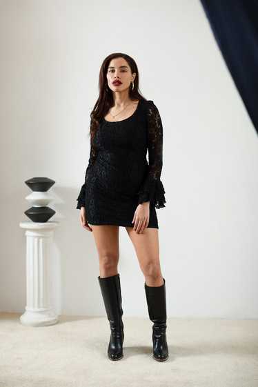 Black Lace Poet Sleeve Dress / Size 8 - image 1