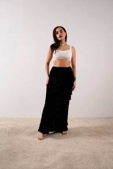 Black Velvet Tiered Maxi Skirt / Size 8 - image 1