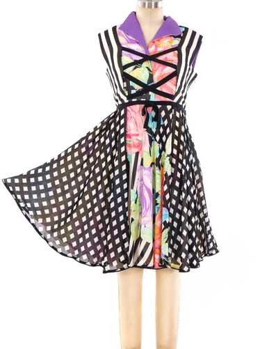 Gianni Versace Graphic Printed Laced Mini Dress