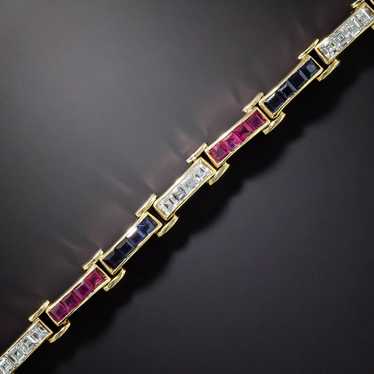 Estate Ruby, Sapphire, and Diamond Line Bracelet
