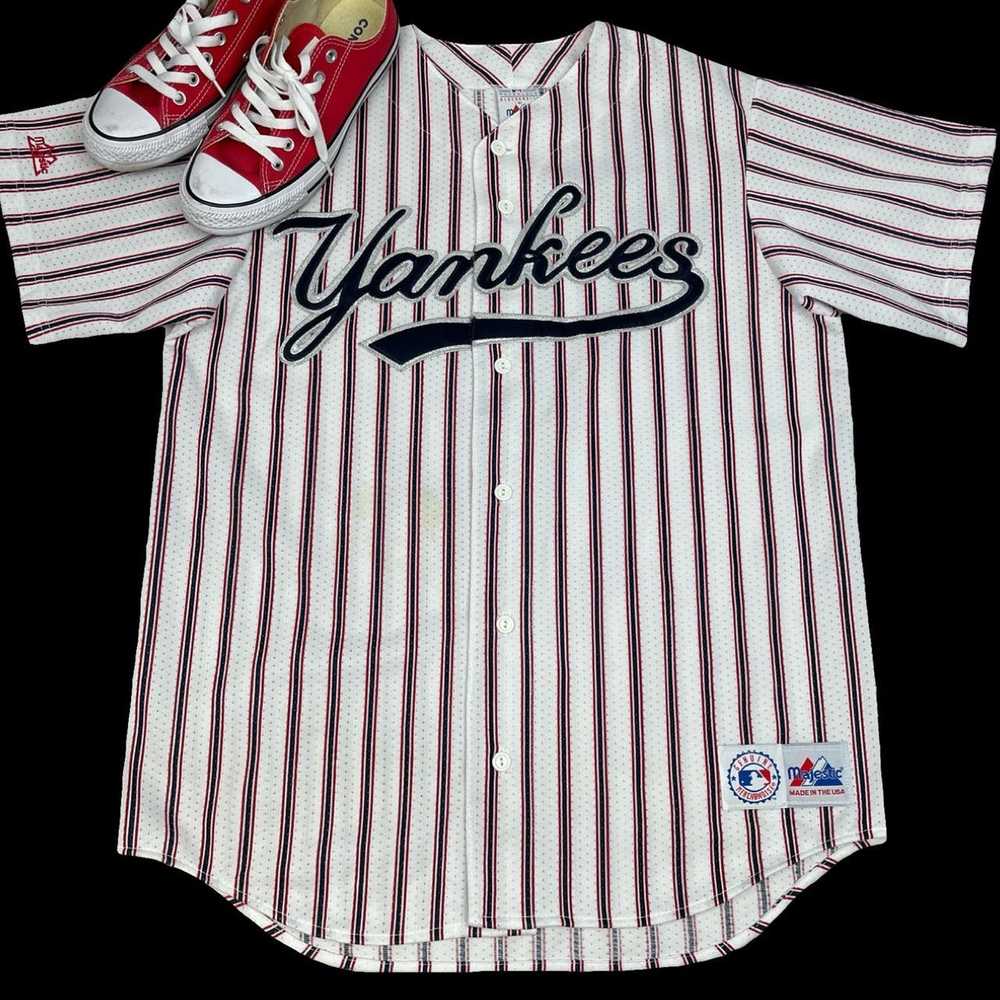 New York Yankees Jersey Majestic Vintage 90s Rare Gold Green Black Pinstripe MLB Baseball USA Made Size XL