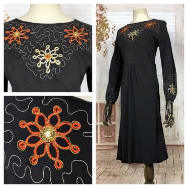 Amazing Original 1930s 30s Vintage Black Dress Wi… - image 1