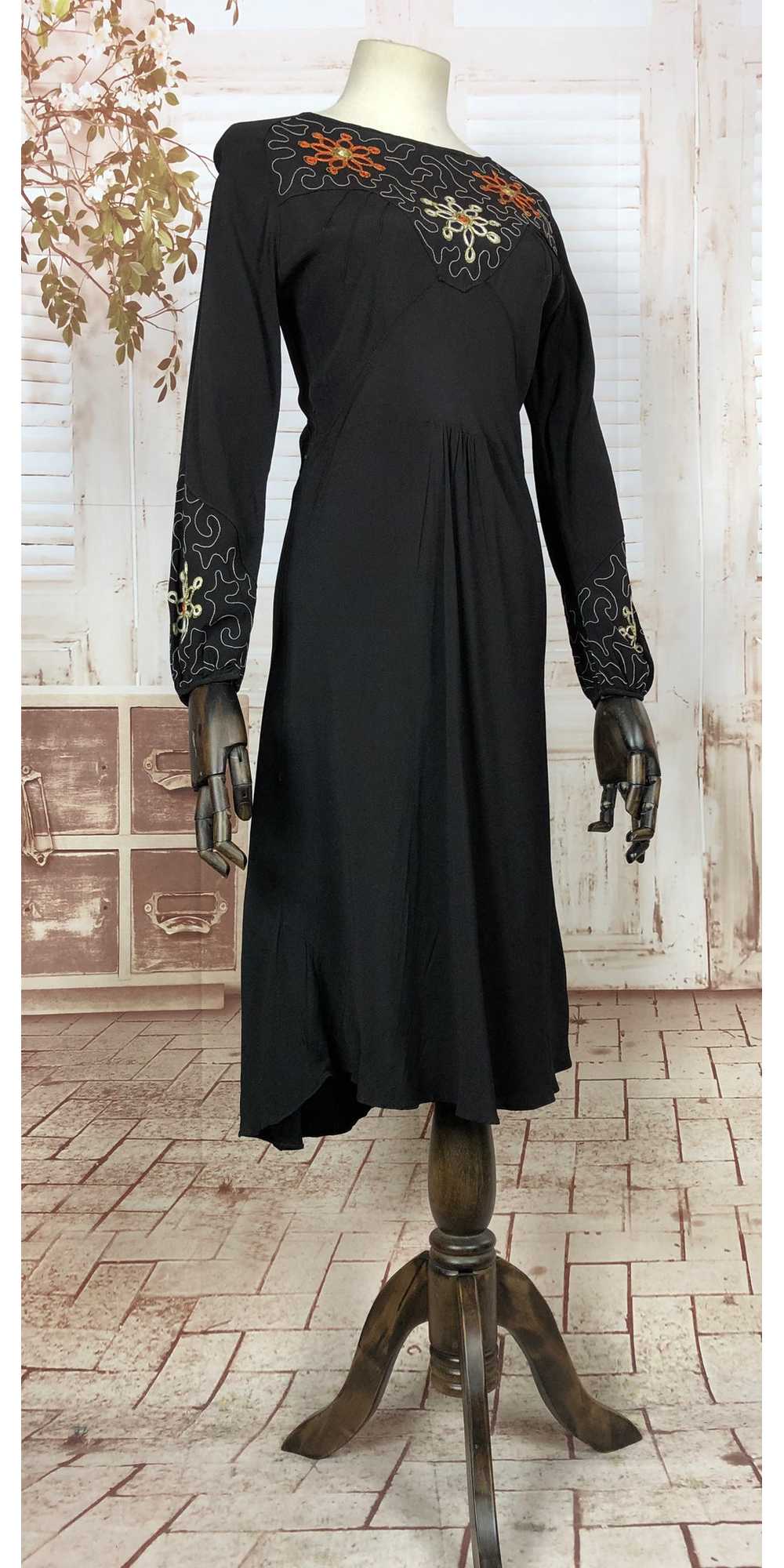 Amazing Original 1930s 30s Vintage Black Dress Wi… - image 3