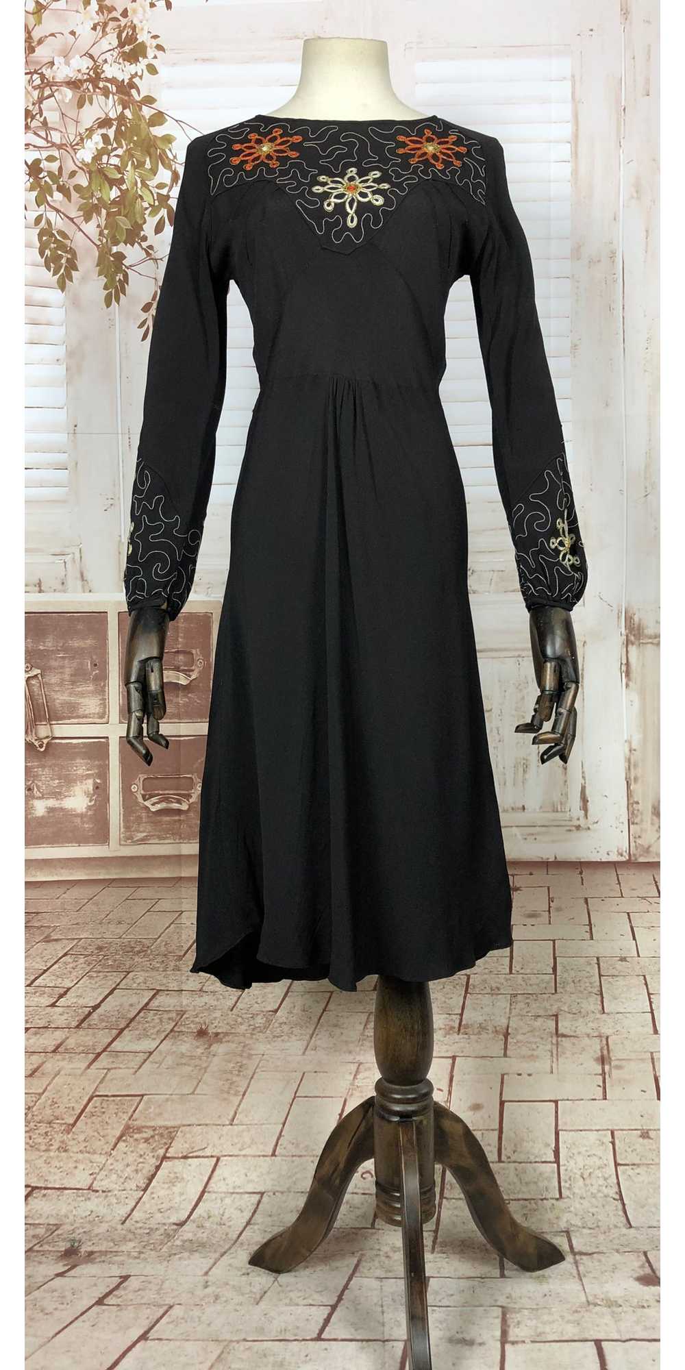 Amazing Original 1930s 30s Vintage Black Dress Wi… - image 4