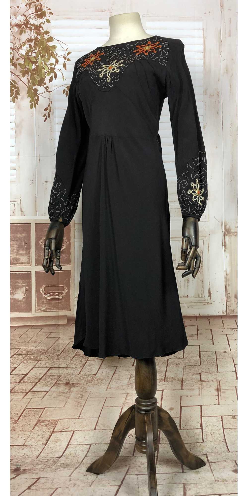 Amazing Original 1930s 30s Vintage Black Dress Wi… - image 5