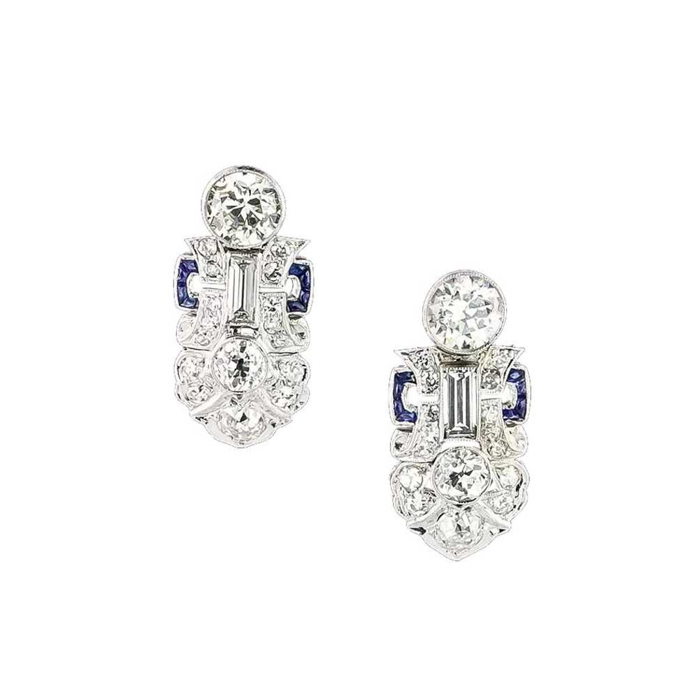 Art Deco Diamond and Sapphire Earrings - image 4